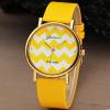 Women's Analog Quartz Wrist Watch Yellow Stripe Crystal Dial with Yellow PU Band (OEM)